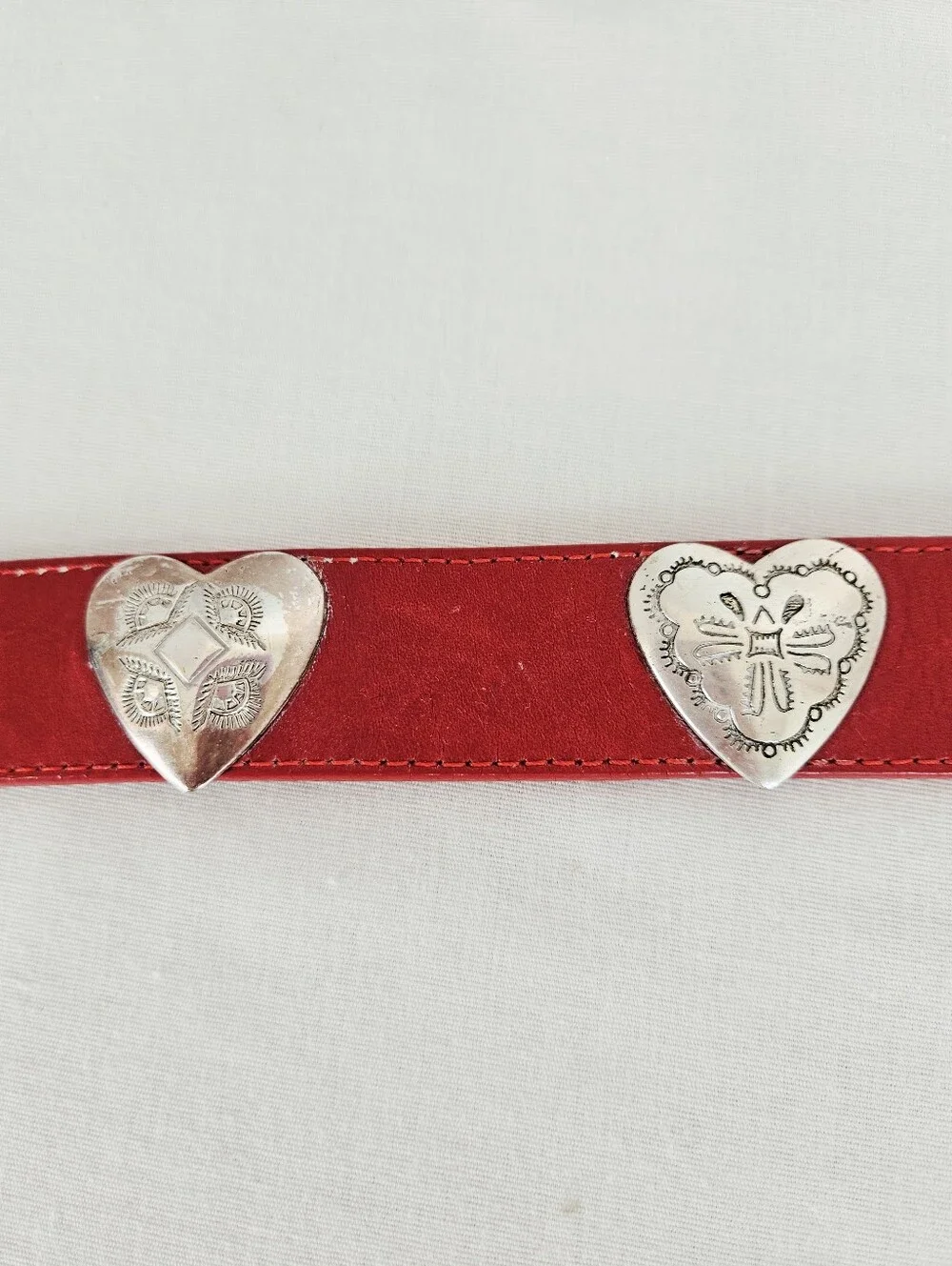 Brighton Red Leather Heart Studded Dog Collar Silver Plated Small 21